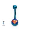 Body Vibe Titanium Plated Navel With Superman Fixed Logo Charm DC Comics