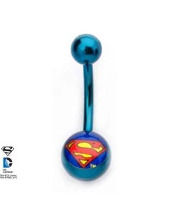 Body Vibe Titanium Plated Navel With Superman Fixed Logo Charm DC Comics