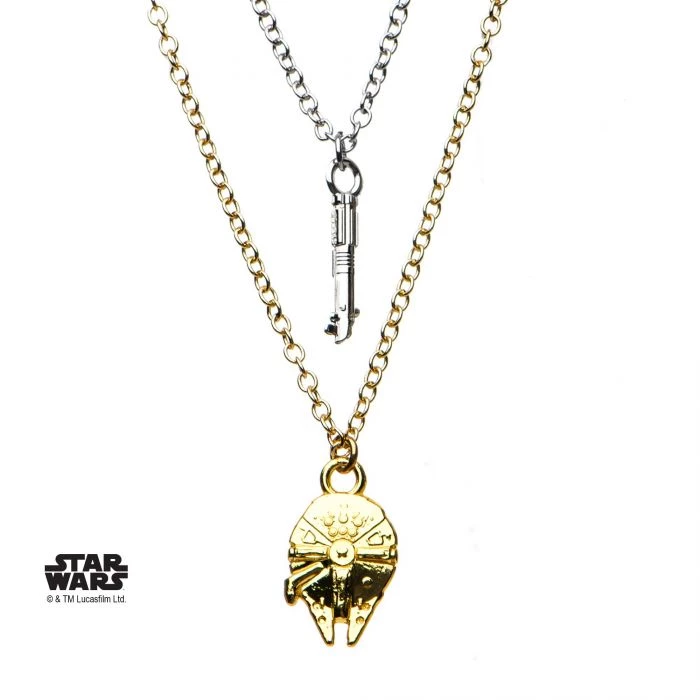 Body Vibe Star Wars Jewelry Episode 8 Base Metal Lightsaber And Millenium Falcon Pendant Necklace 3 Body Vibe Star Wars Jewelry Episode 8 Base Metal Lightsaber And Millenium Falcon Pendant Necklace