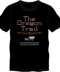 Bioworld The Oregon Trail Game Wagon And Logo On Black T-Shirt T-shirts