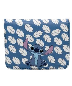Buckle-Down Lilo & Stitch - Stitch Sweet Smiling Pose Close-Up Leaves Blue White Women's Wallet ID