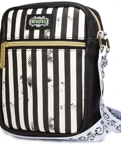 Buckle-Down Women's Crossbody Y Wallet - Beetlejuice Suit Strips Black & White