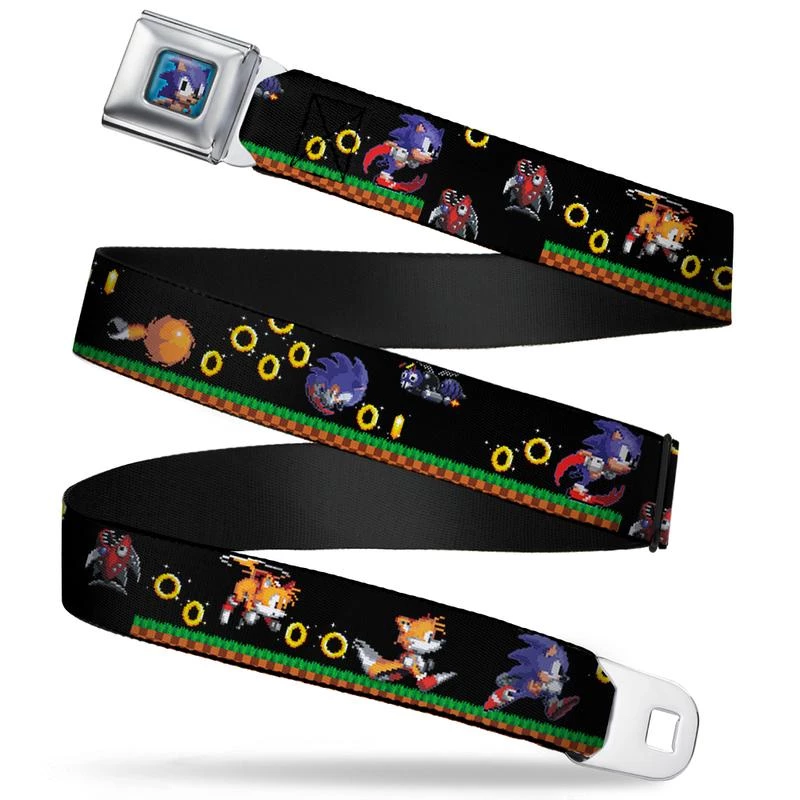 Buckle-Down Sonic Classic Pixelated Pose Full Color Black/White Seatbelt Belt Sonic The Hedgehog 3 Buckle-Down Sonic Classic Pixelated Pose Full Color Black/White Seatbelt Belt Sonic The Hedgehog