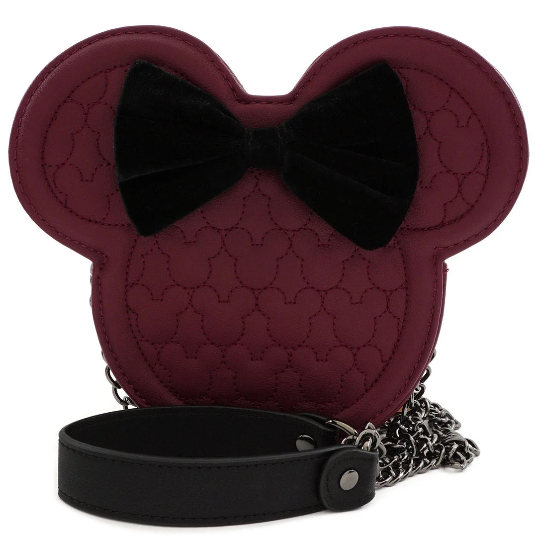 LOUNGEFLY X DISNEY MINNIE MOUSE MAROON QUILTED SILHOUETTE HEAD CROSSBODY BAG 3 LOUNGEFLY X DISNEY MINNIE MOUSE MAROON QUILTED SILHOUETTE HEAD CROSSBODY BAG