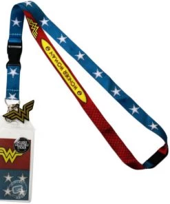 Bioworld DC Comics Wonder Woman Suit Up Lanyard Sticker ID Badge Holder & Metal Charm