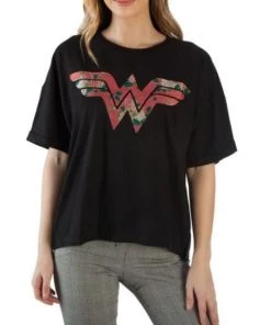 Bioworld DC Comics Wonder Woman Black & Pink W/ Floral Pattern T Shirt