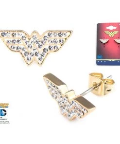 Body Vibe Wonder Woman Logo With Clear Gems And Steel Post Stud Earrings DC Comics
